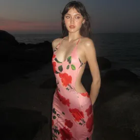 Berlin Floral Print Backless Maxi Dress