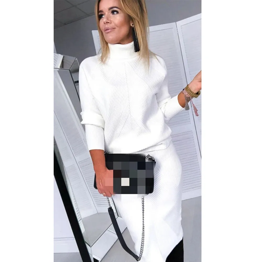 Cable Knit Skirt and Top Matching Set for Women