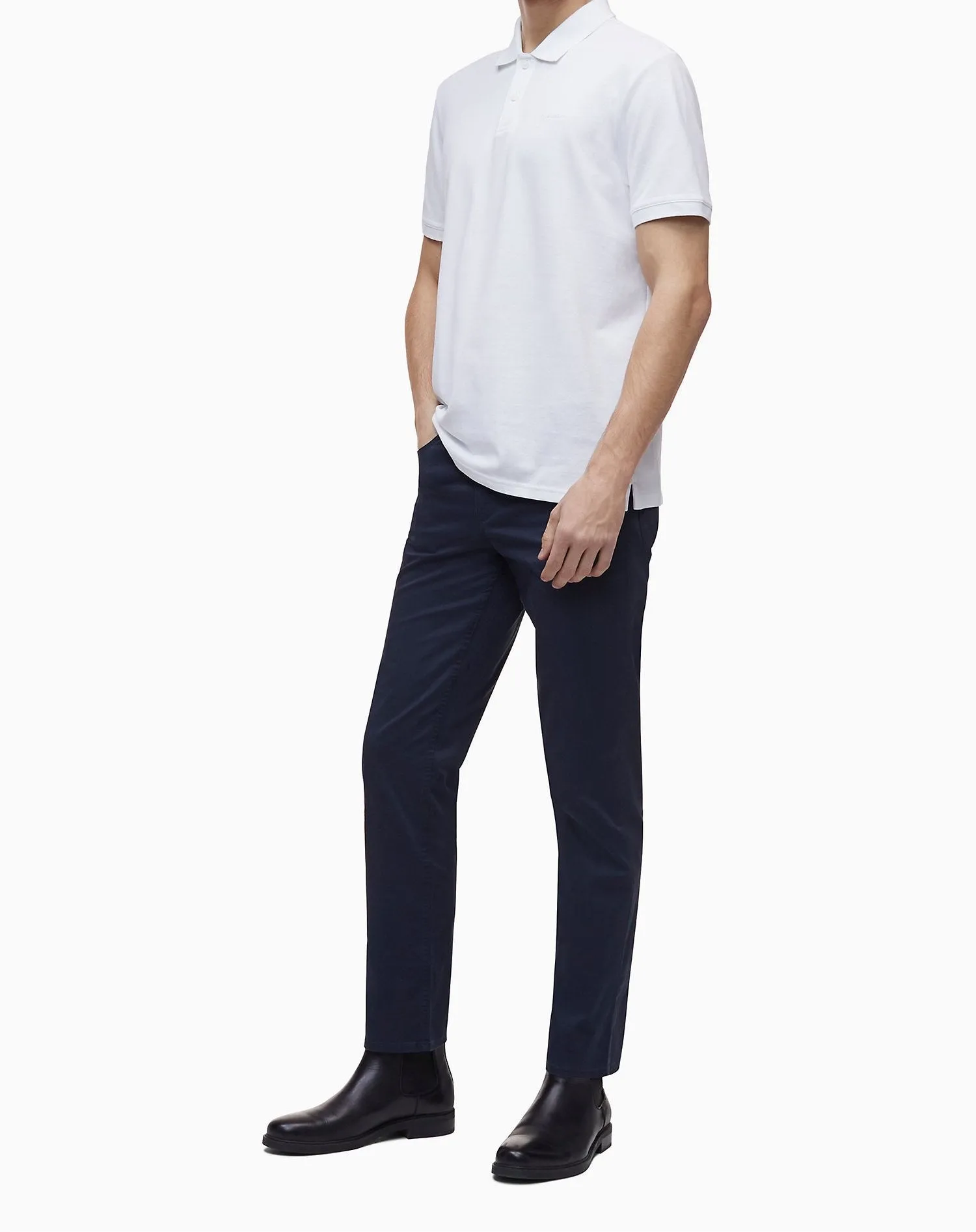 Calvin Klein Regular Fit Solid Pique Knit Polo Shirt - Men