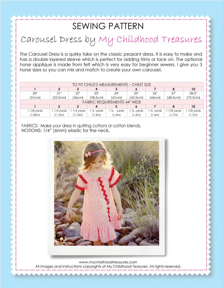 CAROUSEL - Easy Girls Peasant Dress Pattern