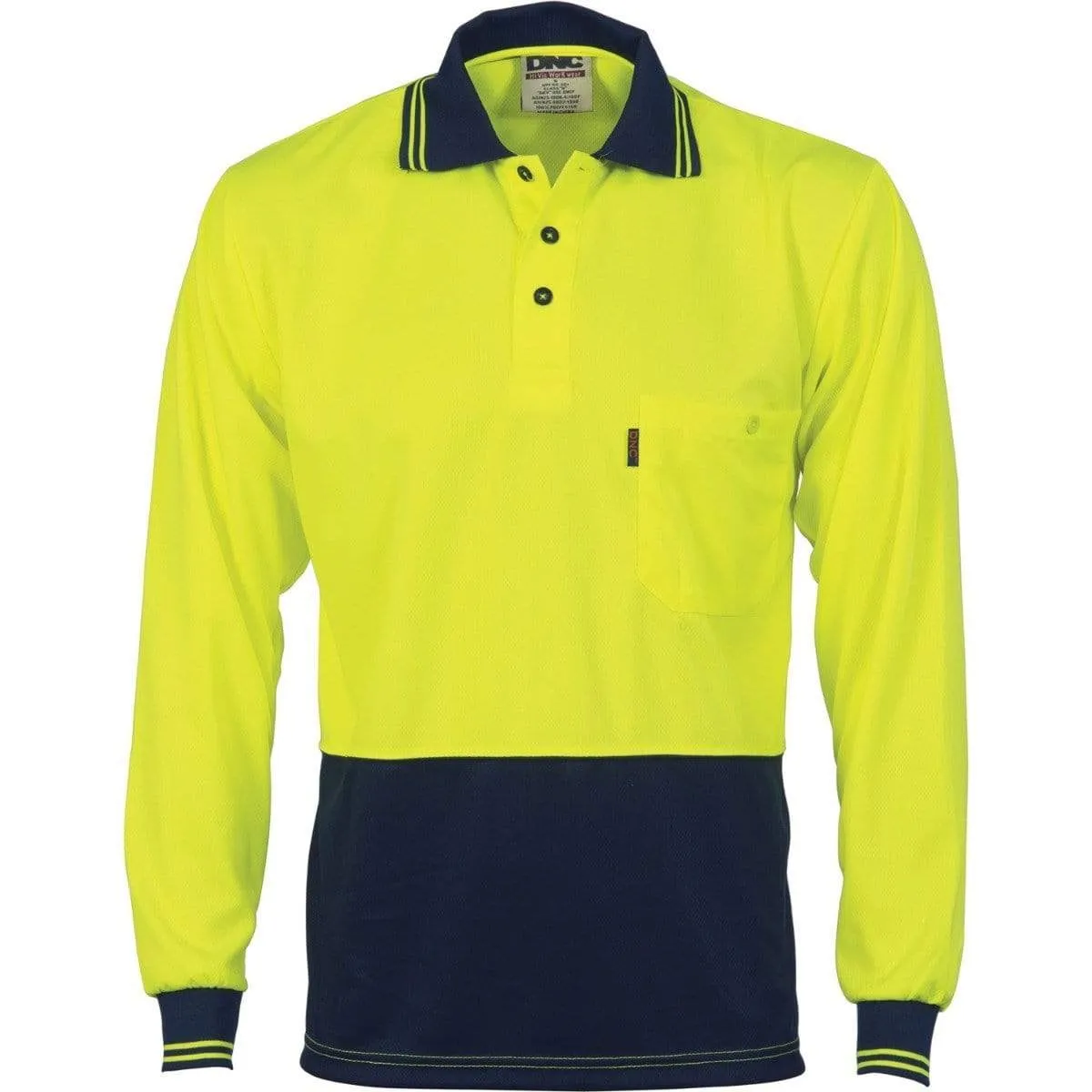 Dnc Workwear Hi-vis Two Tone Cool Breathe Long Sleeve Polo Shirt - 3813