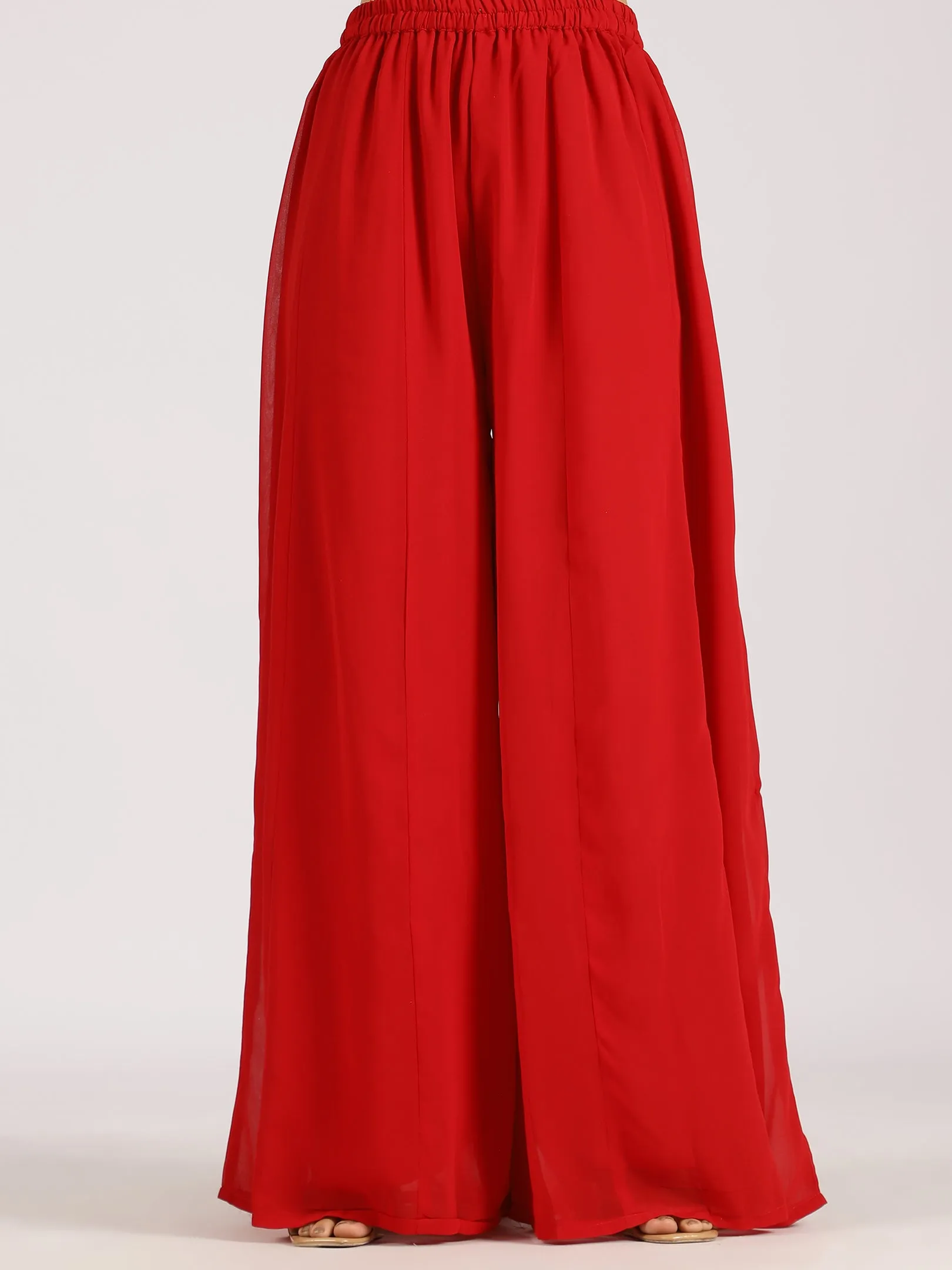 Embellished Red Georgette Palazzo Suit Set