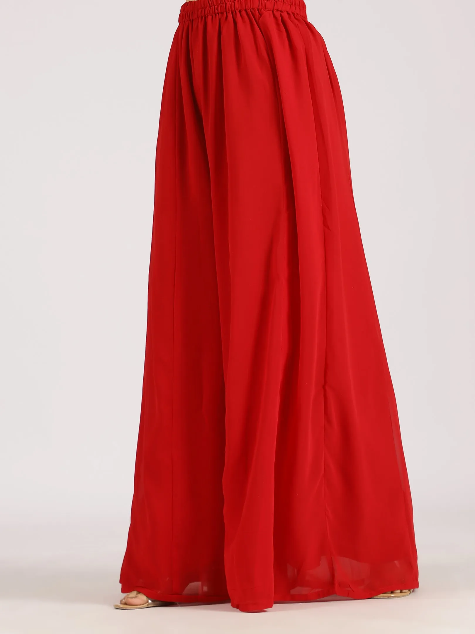 Embellished Red Georgette Palazzo Suit Set