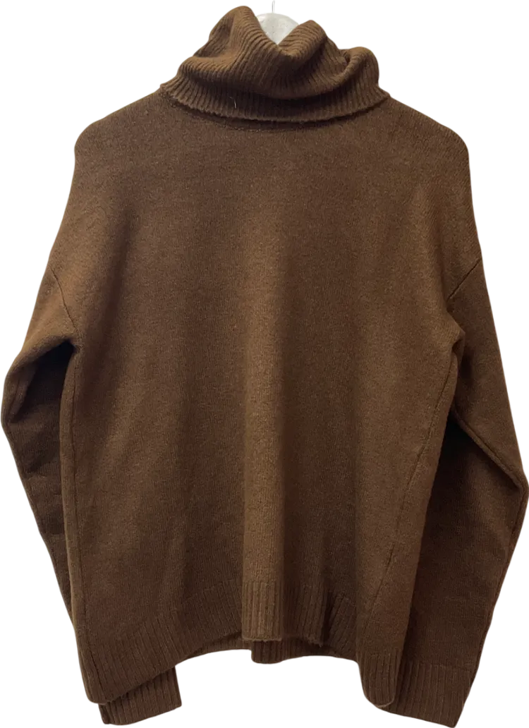 hiccup Oversized Turtleneck Knit Sweater Chestnut Brown UK S