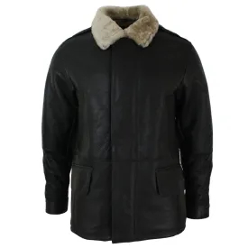 Men's Shearling Sheepskin 3/4 Overcoat Brown Beige Fur Warm Winter