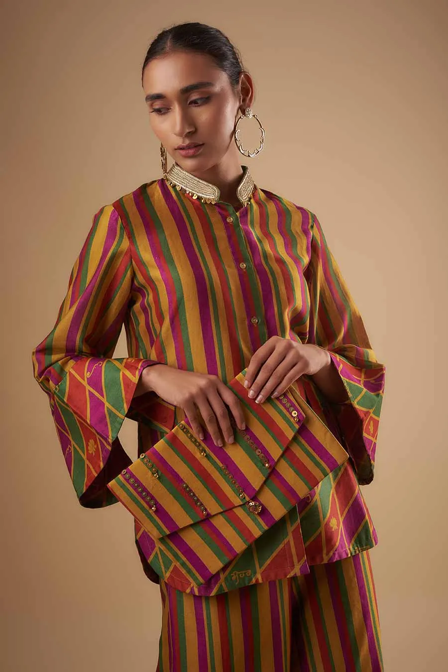 Multicolour Striped Co-Ord Set with Clutch