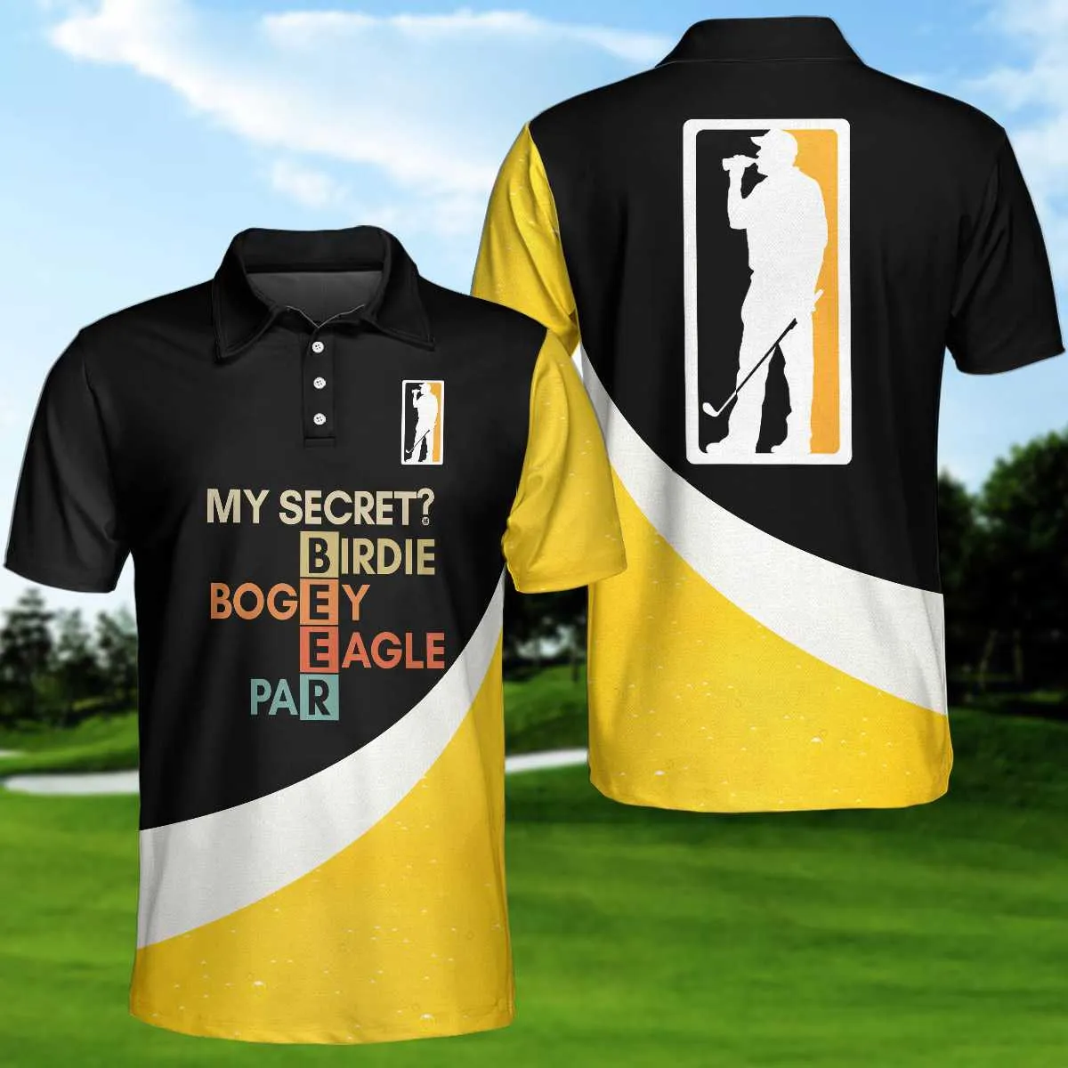 My Golf Secret Beer Short Sleeve Polo Shirt, Black And Yellow Polo Shirt, Golf Shirt For Beer Lovers Coolspod