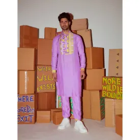 Nirmooha Lavender Printed Kurta with Joggers (Set of 2)