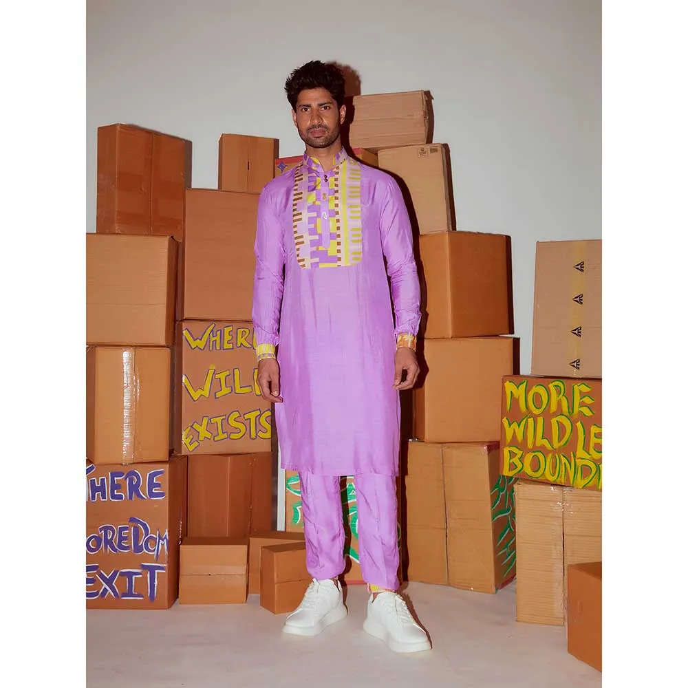 Nirmooha Lavender Printed Kurta with Joggers (Set of 2)