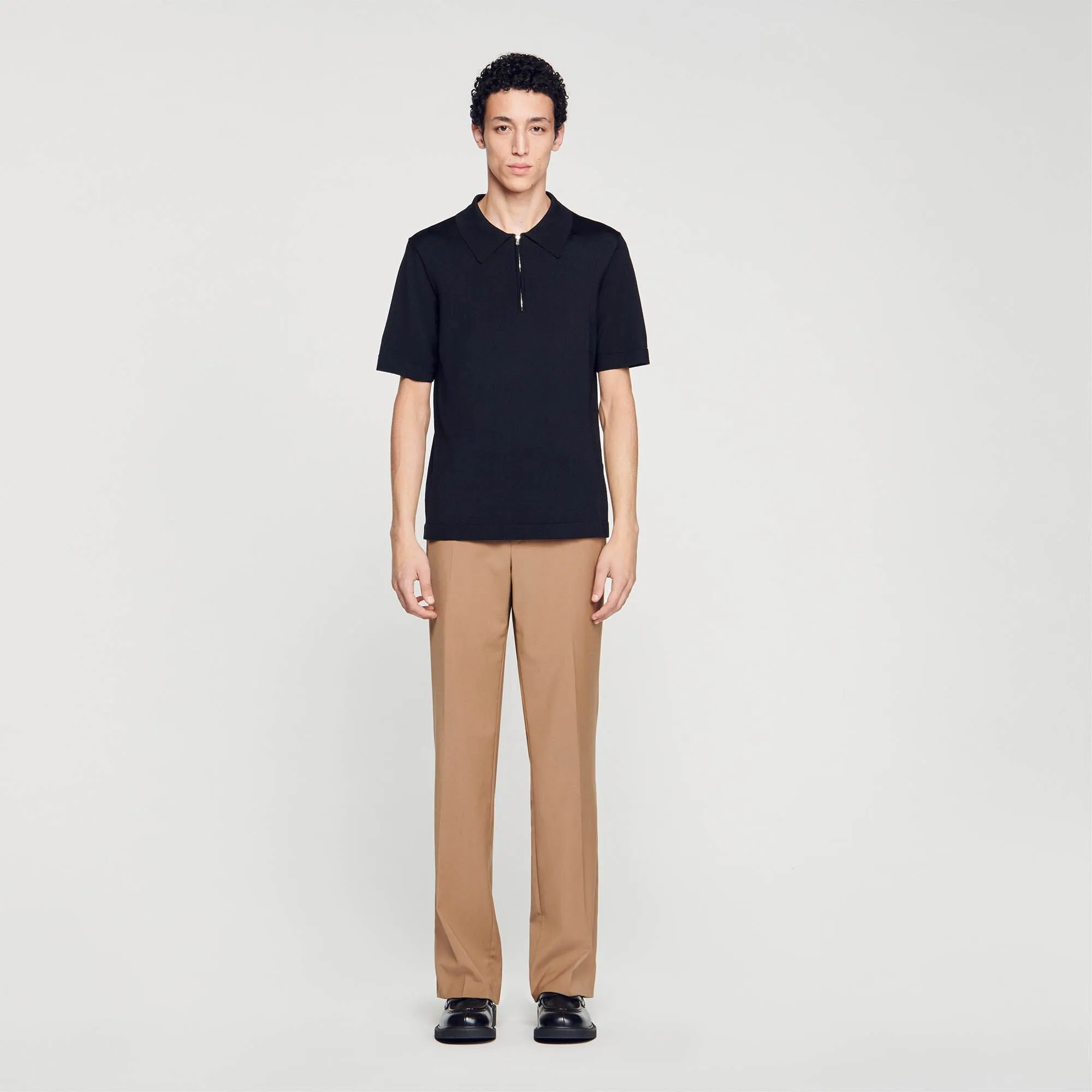 Pablo Zip Knitted Polo Shirt With Zip Collar Black