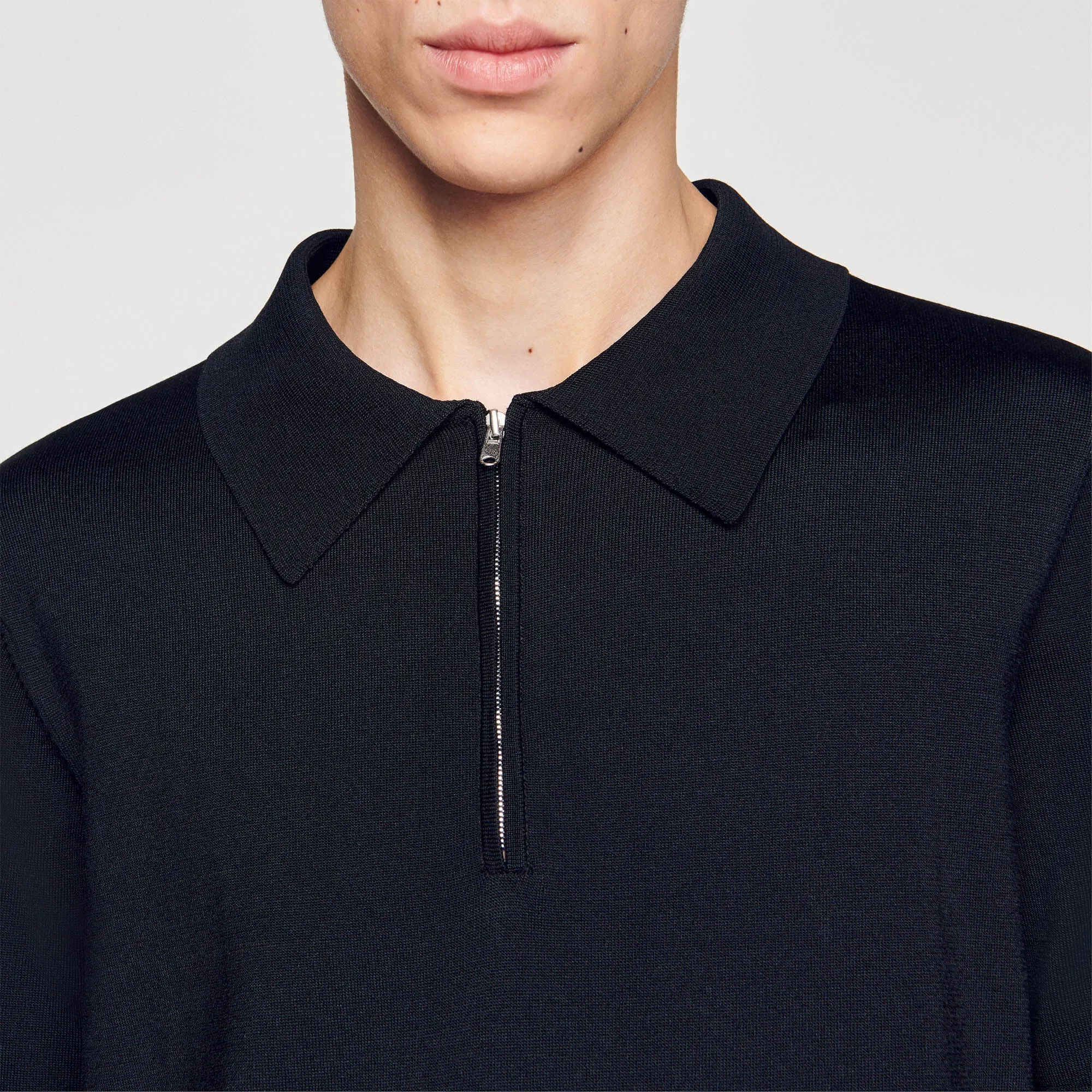 Pablo Zip Knitted Polo Shirt With Zip Collar Black
