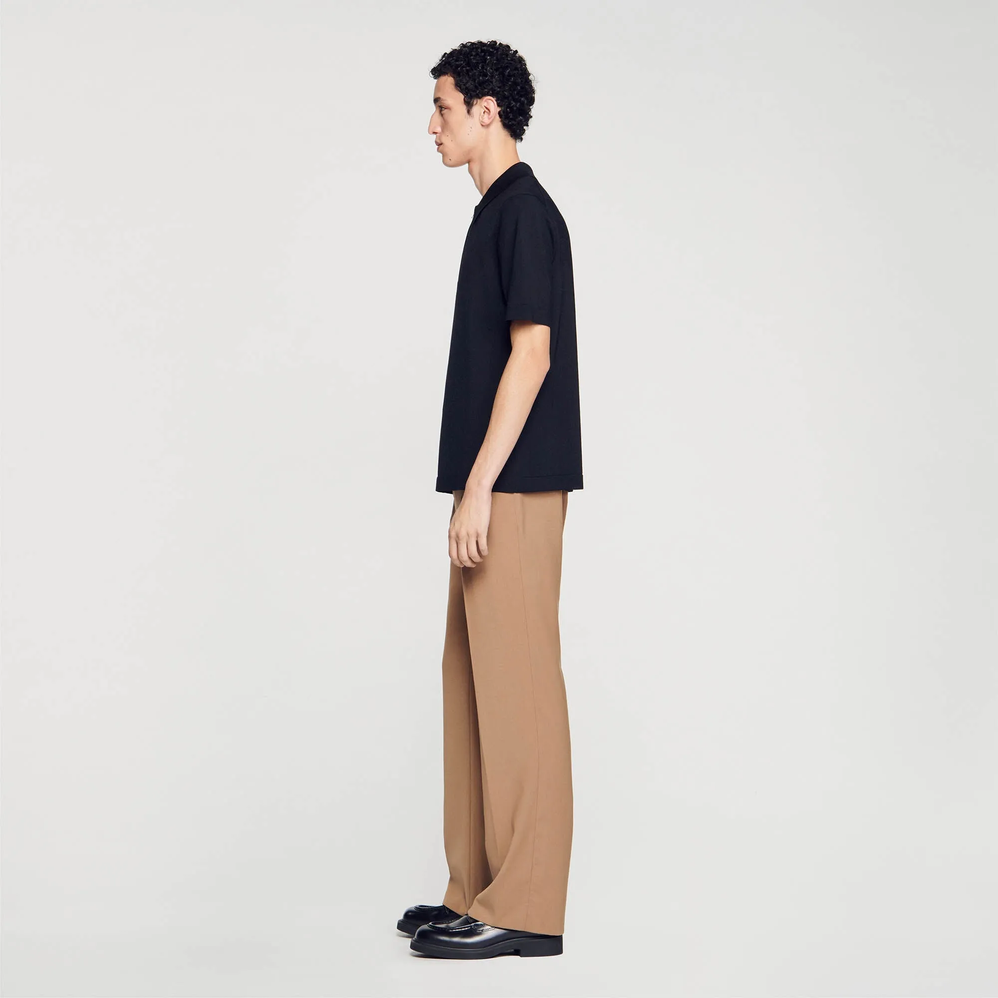 Pablo Zip Knitted Polo Shirt With Zip Collar Black