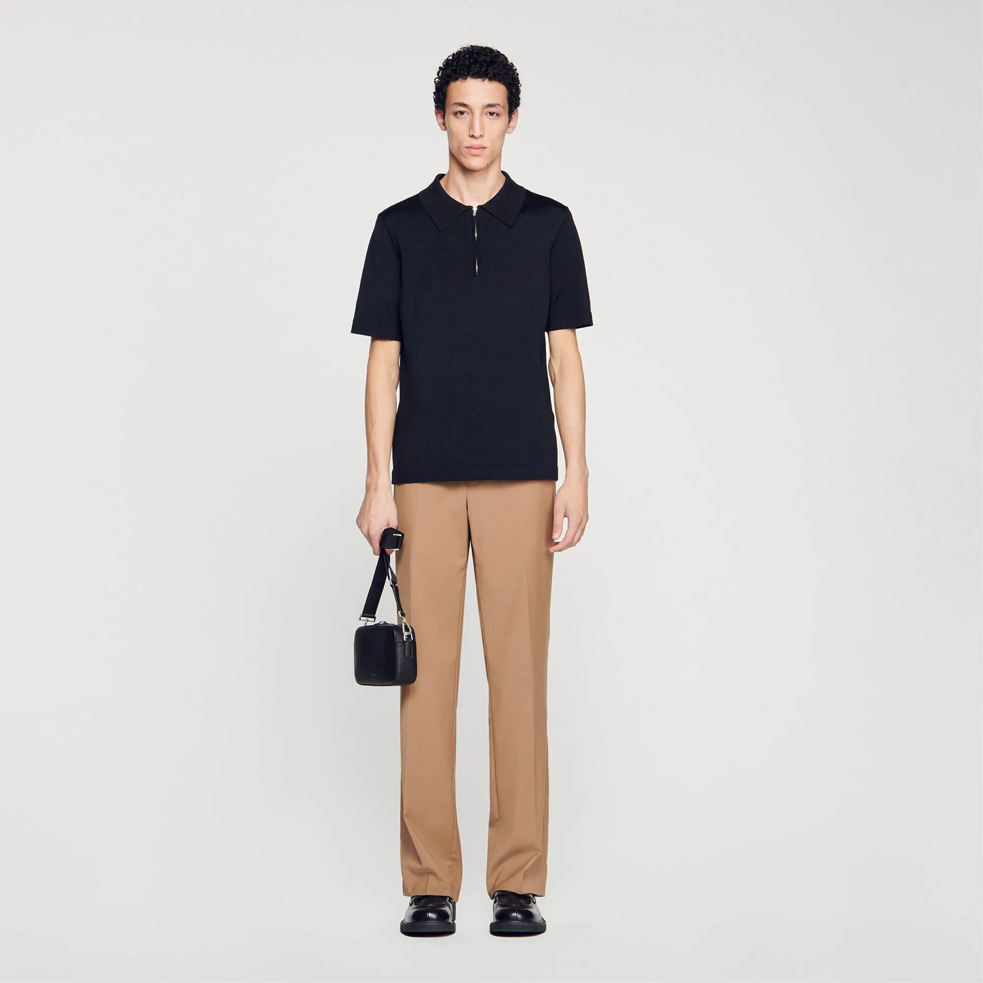 Pablo Zip Knitted Polo Shirt With Zip Collar Black
