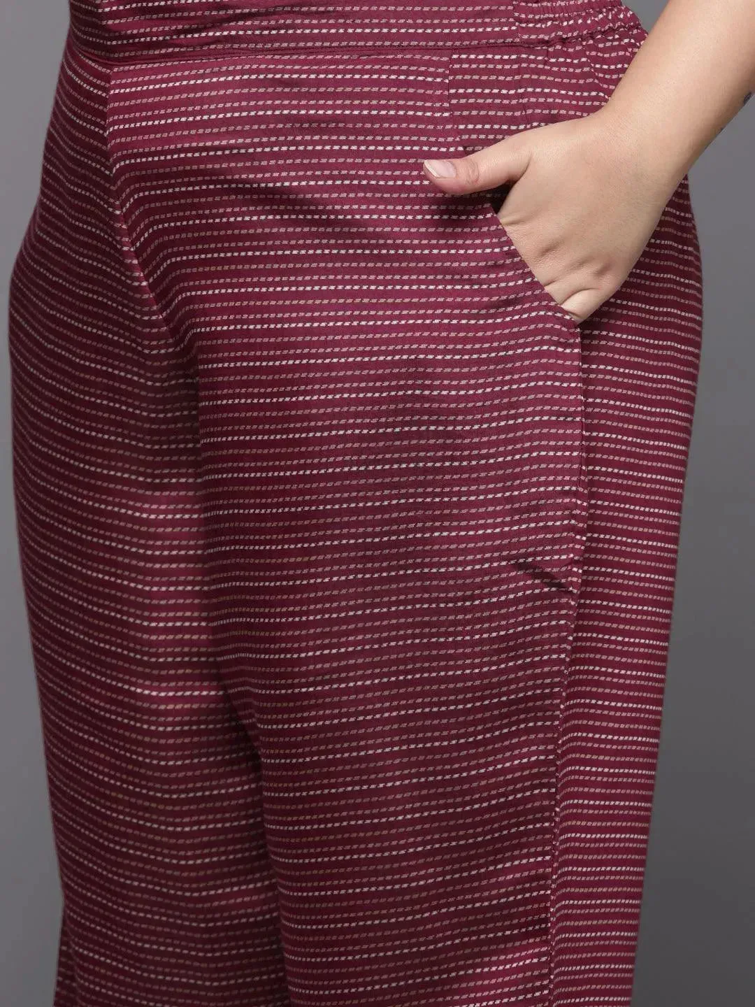 Plus Size Purple Printed Silk Blend Straight Kurta With Palazzos & Dupatta