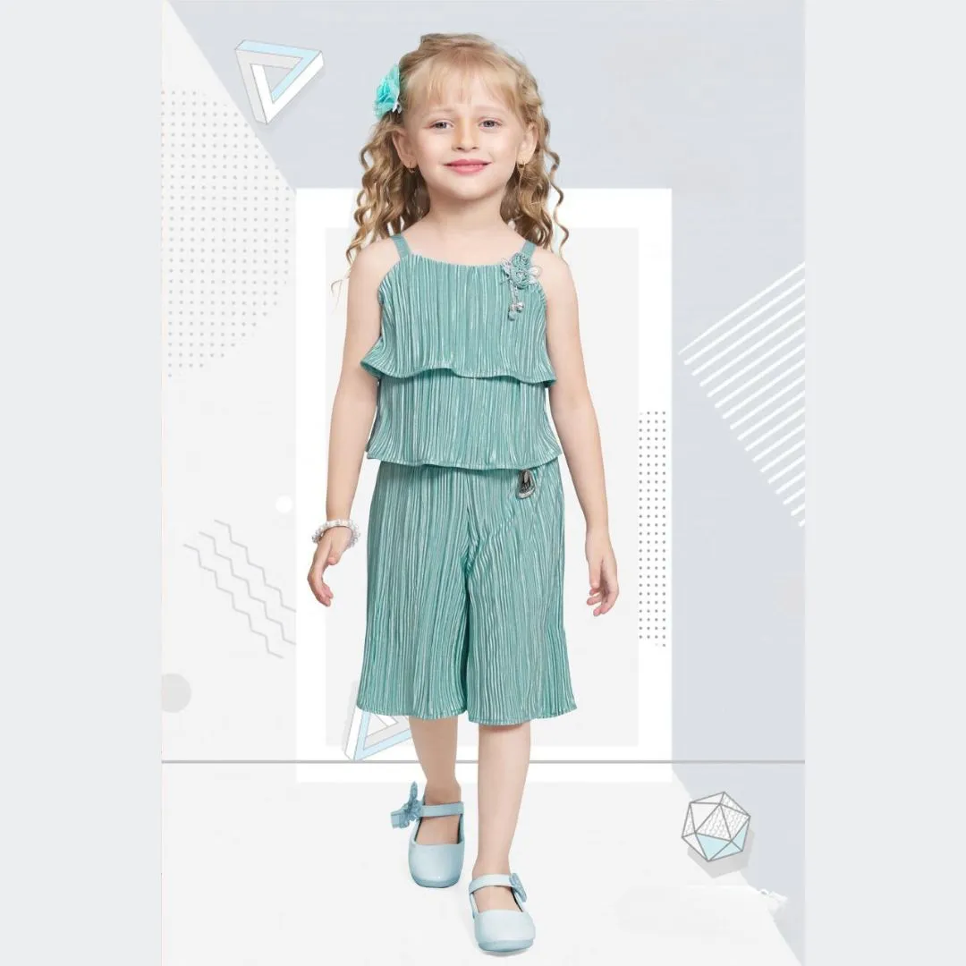 Sea Green & Onion Striped Girls Palazzo Suit
