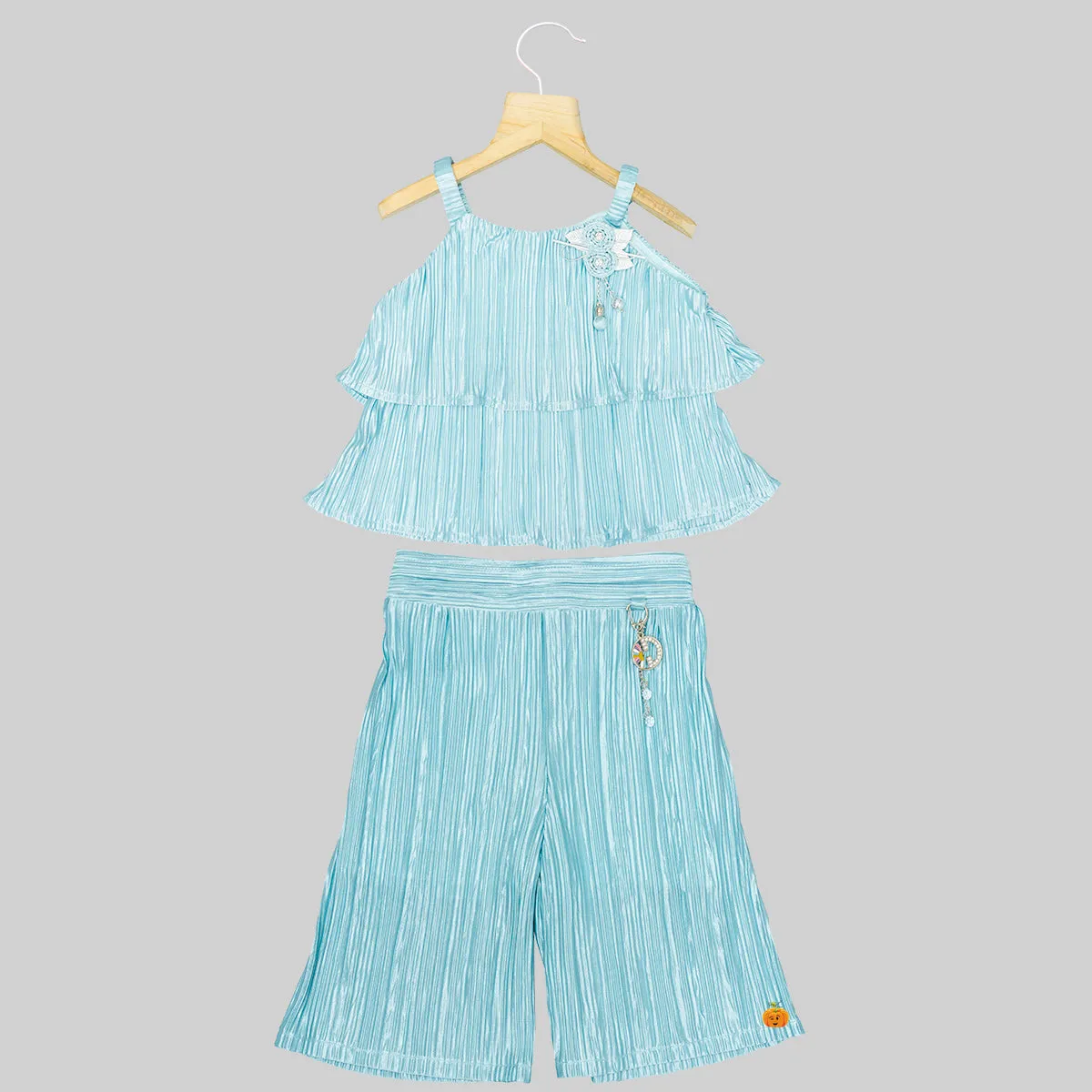 Sea Green & Onion Striped Girls Palazzo Suit