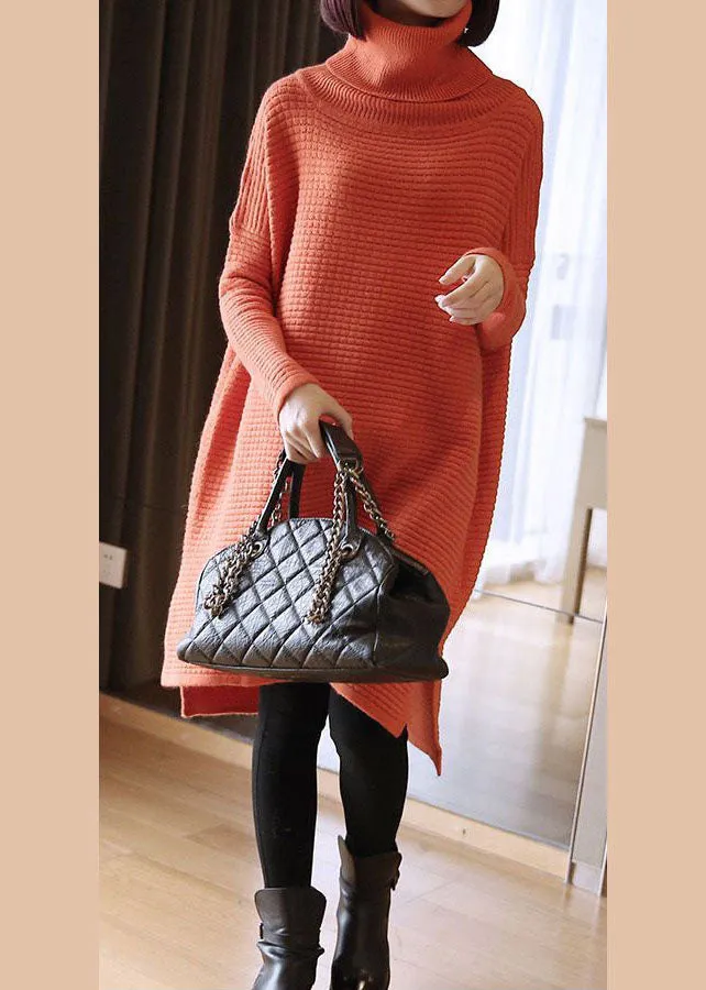 Simple Orange Turtle Neck Oversized Knitted Long Sweater Spring LY1439