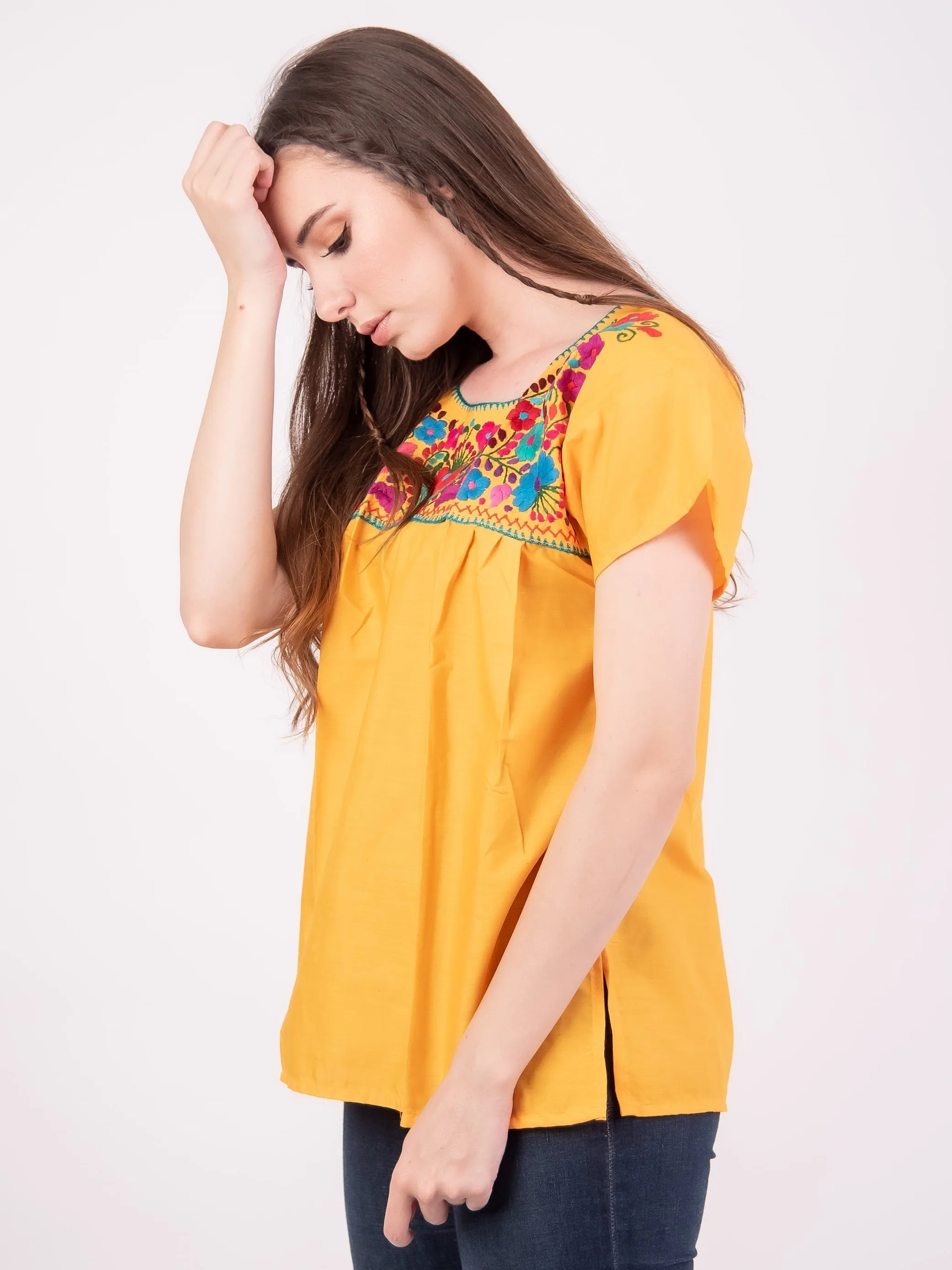 Tehuacan Embroidered Blouse Hot Pink