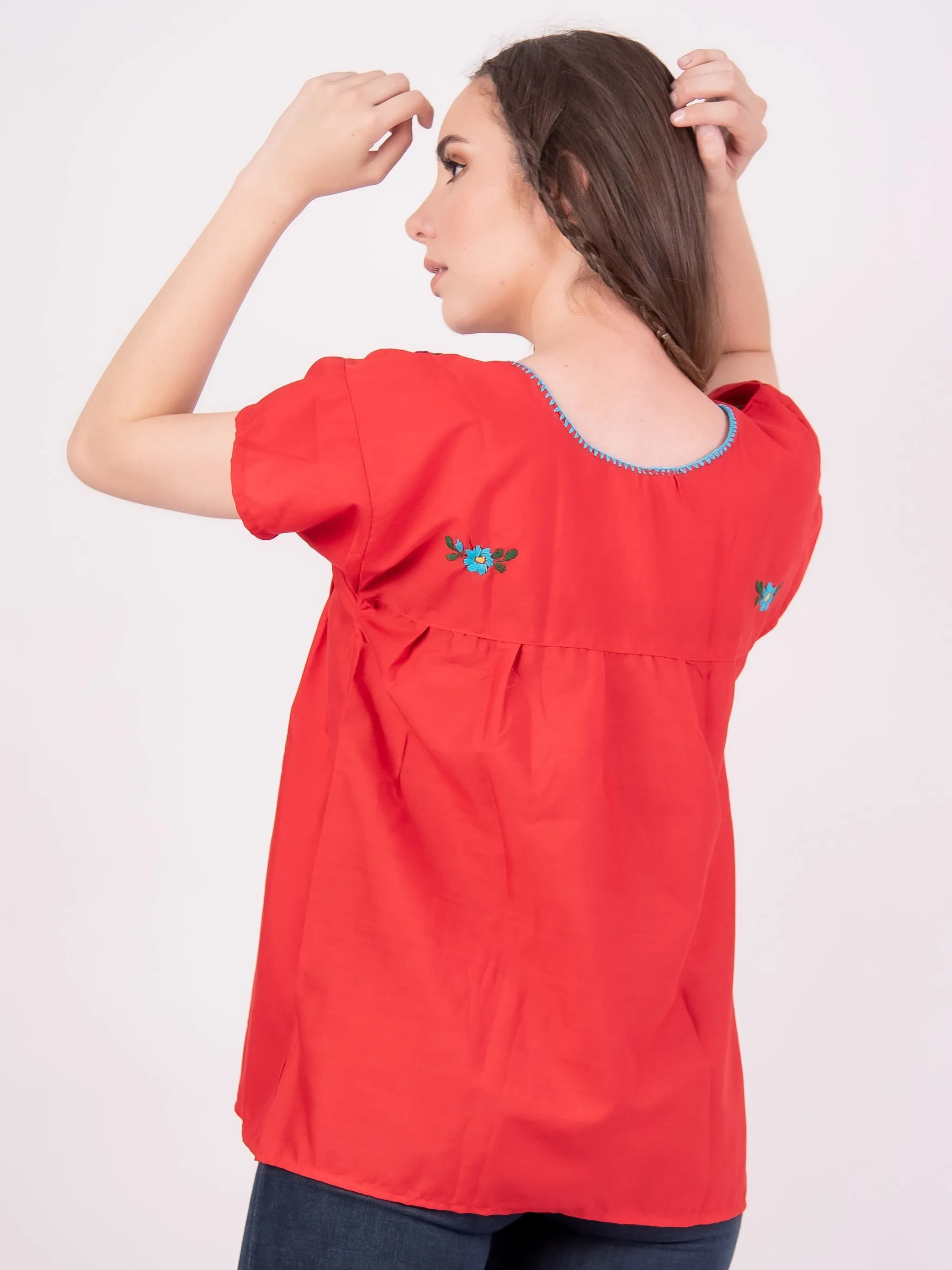 Tehuacan Embroidered Blouse Hot Pink