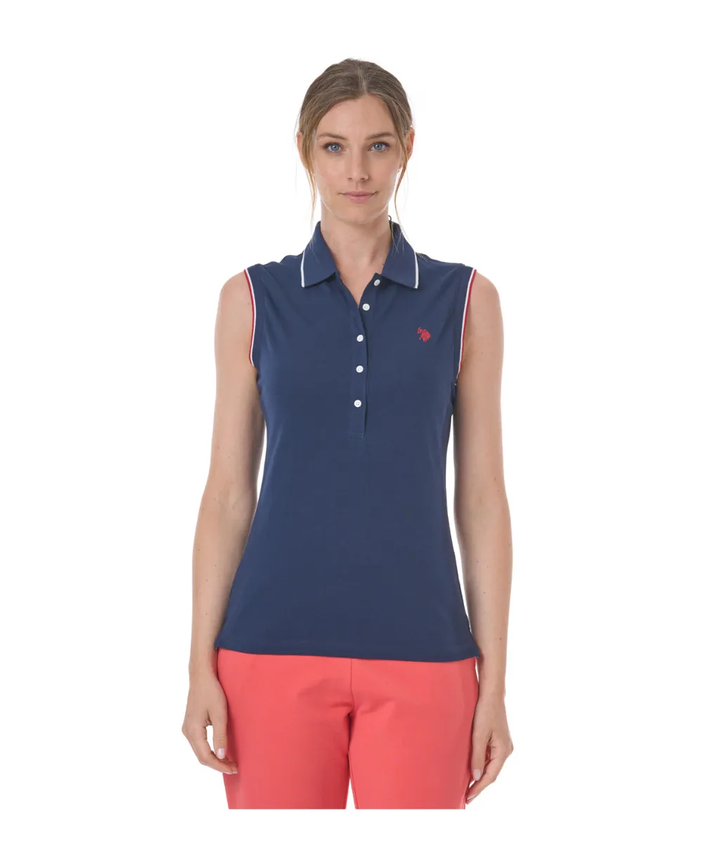 US POLO WOMEN COTTON PIQUET SLEEVELESS POLO SHIRT