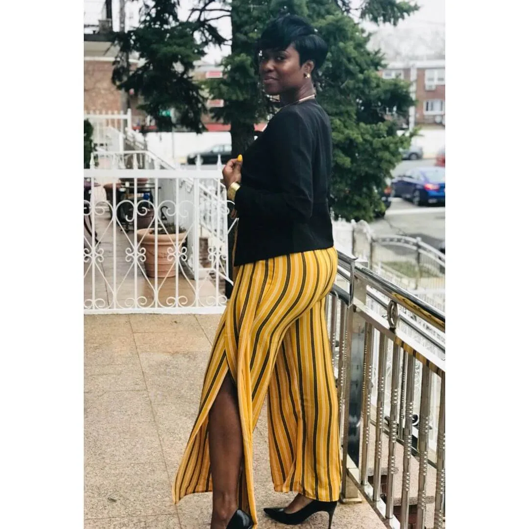 VICKY MUSTARD STRIPED PALAZZO PANTS